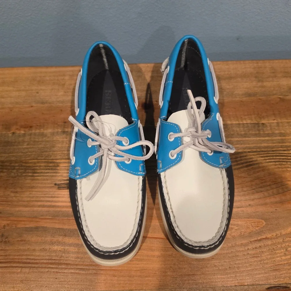 Sebago Womens Docksides Portland Spinnaker Boat Shoes Blue White Leather 8.5
